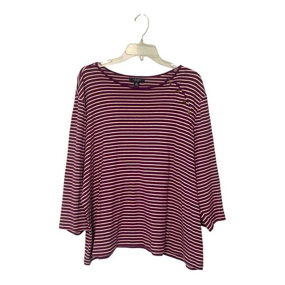 Chaps Classic Woman’s 3/4 Sleeve Striped Purple Shirt Plus Size 3X 100% Cotton - Picture 1 of 10